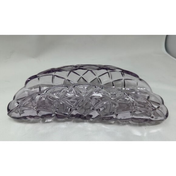 VTG light purple Glass Celery Dish Diamond Star Scallop Edge 10.5" Decor basket - Picture 1 of 13